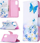 Voor Oppo A72 / A52 / A92 Gekleurd tekeningpatroon Horizontale flip lederen tas met houder & kaartsleuven en portemonnee (bloem en vlinder)