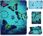 Voor 10.0 inch Tablet PC Gekleurde Tekening Stiksels Horizontale Flip Leren Case met Houder & Kaartsleuven (Groene Vlinders)