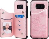 Voor Galaxy S8 Butterfly Embossing Pattern Schokbestendige beschermhoes met houder & kaartsleuven & fotolijst (rose goud)