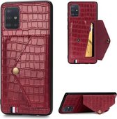 Voor Galaxy A51 / M40s Krokodilpatroon PU + TPU + PVC Breukvast gsm-hoesje met magnetische onzichtbare houder & houder & kaartsleuven (rood)