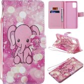 Voor Galaxy A51 schilderij horizontale flip lederen tas met houder & kaartsleuf & lanyard (roze olifant)