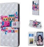 Lovers Owl Pattern 3D horizontale lederen flip-hoes voor Huawei P30 Lite, met houder en kaartsleuven en fotolijst en portemonnee