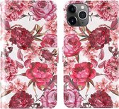 Voor iPhone 11 Pro 3D-schilderij Gekleurd tekeningpatroon Horizontaal Flip TPU + PU-lederen hoes met houder & kaartsleuven & portemonnee & lanyard (kleine rode bloem)