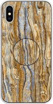 Voor iPhone XS / X reliëf gelakt marmer TPU beschermhoes met houder (bruin)