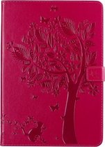 Voor iPad 10.2 / Pro 10.5 / Air 2019 Pressed Printing Cat and Tree Pattern Horizontale Flip lederen tas met houder & kaartsleuven & portemonnee (Rose Red)