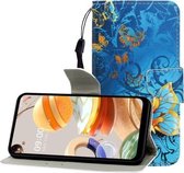 Voor LG K61 Gekleurde Tekening Horizontale Flip Leren Case met Houder & Kaartsleuf & Portemonnee (Jade Vlinder)