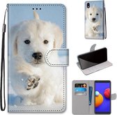 Voor Samsung Galaxy A01 Core Gekleurde Tekening Cross Textuur Horizontale Flip PU Lederen Case met Houder & Kaartsleuven & Portemonnee & Lanyard (Sneeuw Puppy)