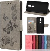 Voor Nokia 2.4 Vlinders Embossing Horizontale lederen flip case met houder & kaartsleuven & portemonnee (grijs)
