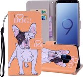 Hearted Dog Pattern Gekleurde tekening Horizontale leren flip-hoes voor Galaxy S9, met houder en kaartsleuven en portemonnee en draagkoord