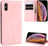 Voor iPhone XS Retro-skin Business magnetische zuignap lederen tas met portemonnee-beugel-boorkop (roze)