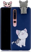 Voor Xiaomi Mi 10 Cartoon schokbestendige TPU beschermhoes met houder (likkende kat)