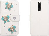 Voor Xiaomi Redmi 8 horizontale flip effen kleur strass lederen tas met kaartsleuf & portemonnee & houder (drie vlinders)