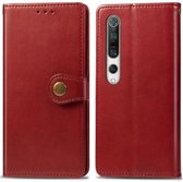 Voor Xiaomi Mi 10 retro effen kleur lederen gesp telefoonhoes met fotolijst & kaartsleuf & portemonnee & beugel functie (rood)