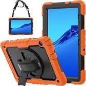 Voor Huawei MediaPad T5 schokbestendig kleurrijk siliconen + pc-beschermhoes met houder en schouderriem en draagriem (oranje)