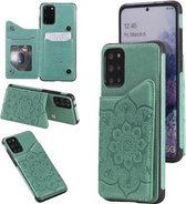 Voor Samsung Galaxy S20 + bloem reliëfpatroon schokbestendig beschermhoes met houder & kaartsleuven en fotolijst (groen)