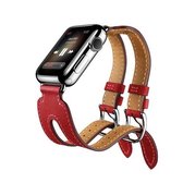 Kakapi voor Apple Watch 42 mm modieuze klassieke dubbele gesp koeienhuid top lederen horlogeband (rood)