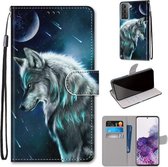 Voor Samsung Galaxy S21 + 5G Gekleurde Tekening Cross Textuur Horizontale Flip PU Lederen Case met Houder & Kaartsleuven & Portemonnee & Lanyard (Peinzende Wolf)