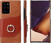 Voor Samsung Galaxy Note 20 Ultra Fierre Shann Oil Wax Textuur Echt lederen achterkant van de behuizing met 360 graden rotatiehouder & kaartsleuf (lichtbruin + donkerbruin)