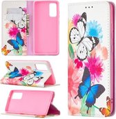 Voor Samsung Galaxy S20 FE Gekleurd tekenpatroon Onzichtbaar magnetisch horizontaal Flip PU lederen tas met houder & kaartsleuven en portemonnee (twee vlinders)