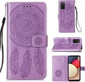 Voor Samsung Galaxy A02s Dream Catcher Afdrukken Horizontale Flip Leren Case met Houder & Kaartsleuven & Portemonnee & Lanyard (Paars)