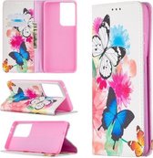 Voor Samsung Galaxy S20 Ultra gekleurde tekening patroon onzichtbare magnetische horizontale flip PU lederen tas met houder & kaartsleuven & portemonnee (twee vlinders)