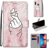 Voor Samsung Galaxy A20e Gekleurde Tekening Cross Textuur Horizontale Flip PU Lederen Case met Houder & Kaartsleuven & Portemonnee & Lanyard (Pink Hands Than Hearts)