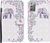 Voor Samsung Galaxy Note20 3D Geschilderd Patroon Horizontale Flip Leren Case met Houder & Portemonnee & Kaartsleuf & Lanyard (Bloem Olifant)