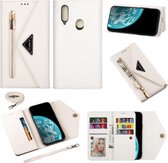 Voor Samsung Galaxy A20s Skin Feel Rits Horizontale Flip Leren Case met Houder & Kaartsleuven & Fotolijst & Lanyard & Lang Touw (Wit)