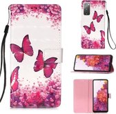 Voor Samsung Galaxy S20 FE 5G 3D Schilderen Horizontale Flip Leren Case met Houder & Kaartsleuf & Lanyard (Rose Red Butterfly)