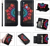 Voor Samsung Galaxy A11 Afdrukken Tweekleurig Half Mandala-patroon Dubbelzijdige magnetische gesp Horizontale flip lederen tas met houder & kaartsleuven & portemonnee & fotolijst & lanyard (z