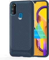 Voor Galaxy M30s koolstofvezel textuur schokbestendig TPU beschermhoes (blauw)