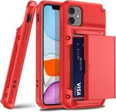 Voor iPhone 11 PC + TPU schokbestendige beschermhoes met kaartsleuf (rood)