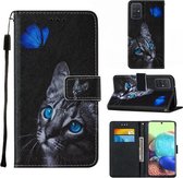 Voor Samsung Galaxy A71 5G Cross Texture Painting Pattern Horizontale Flip Leather Case met Houder & Kaartsleuven & Portemonnee & Lanyard (Blue Butterfly Cat Eyes)