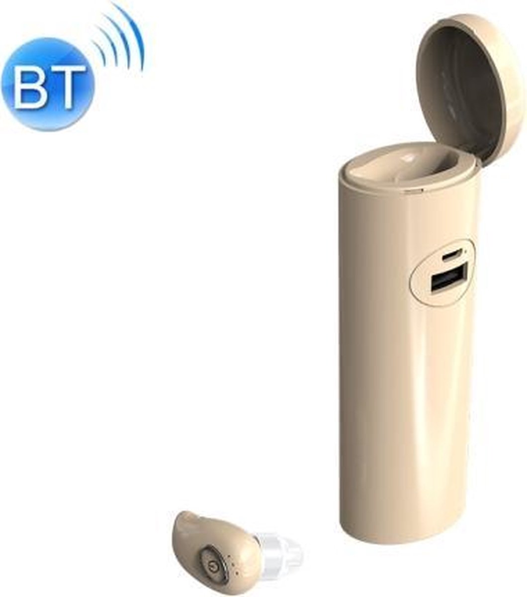V21 Mini Single Ear Stereo Bluetooth V5.0 Draadloze Koptelefoon met Oplaaddoos (Huidskleur)