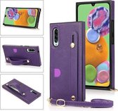 Voor Samsung Galaxy A90 5G polsband PU + TPU schokbestendige beschermhoes met crossbody lanyard & houder & kaartsleuf (paars)