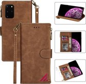 Voor Samsung Galaxy S20 Plus Rits Multi-kaartsleuven Horizontale Flip PU lederen tas met houder & kaartsleuven & portemonnee & lanyard & fotolijst (bruin)