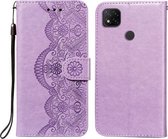 Voor Xiaomi Redmi 9C Flower Vine Embossing Pattern Horizontale Flip Leather Case met Card Slot & Holder & Wallet & Lanyard (Purple)