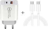 SDC-18W 18W PD 3.0 Type-C / USB-C + QC 3.0 USB Dual Fast Charging Universele reisoplader met Type-C / USB-C naar Type-C / USB-C snellaadgegevenskabel, EU-stekker