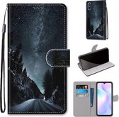 Voor Geschikt voor Xiaomi Redmi 9A Gekleurde Tekening Cross Textuur Horizontale Flip PU Lederen Case met Houder & Kaartsleuven & Portemonnee & Lanyard (Mountain Road Sterrenhemel)