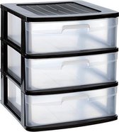 Caisson/organisateur de bureau avec 3x tiroirs noir/transparent - L40 x l39 x H39,5 cm - Rangement/tiroirs de rangement
