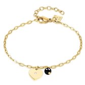 Twice As Nice Armband in goudkleurig edelstaal, hart en onyx steentje  16 cm+3 cm