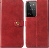 Samsung Galaxy S21 Ultra Hoesje - Mobigear - Snap Button Serie - Kunstlederen Bookcase - Rood - Hoesje Geschikt Voor Samsung Galaxy S21 Ultra