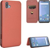 Voor Fujitsu Arrows U / 801FJ / Arrows J Koolstofvezel Textuur Magnetische Horizontale Flip TPU + PC + PU Lederen Case met Kaartsleuf (Bruin)