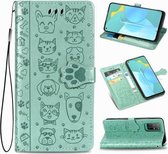 Voor Huawei Honor 30S Mooie Kat en Hond Embossing Patroon Horizontale Flip Leren Case, met Houder & Kaartsleuven & Portemonnee & Cartoon Sluiting & Lanyard (Groen)