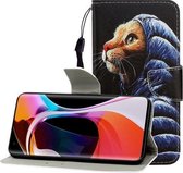 Voor Xiaomi 10/10 Pro Gekleurde tekening Horizontale flip lederen tas met houder & kaartsleuf & portemonnee (donsjack kat)