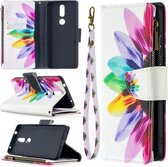 Voor Nokia 2.4 Gekleurde Tekening Patroon Rits Horizontale Flip Leren Case met Houder & Kaartsleuven & Portemonnee (Zonnebloem)