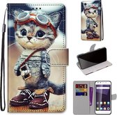 Voor ZTE Blade A6 / A6 Lite Gekleurde Tekening Cross Textuur Horizontale Flip PU Lederen Case met Houder & Kaartsleuven & Portemonnee & Lanyard (Leren Schoenen Kat)