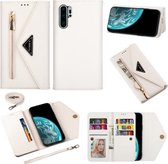 Voor Huawei P30 Pro Skin Feel Rits Horizontale Flip Leren Case met Houder & Kaartsleuven & Fotolijst & Lanyard & Lang Touw (Wit)