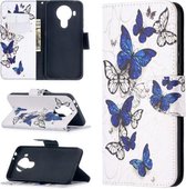 Voor Nokia 5.4 Gekleurde tekening patroon Horizontale flip lederen tas met houder & kaartsleuven & portemonnee (blauwe vlinders)