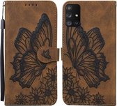 Voor Samsung Galaxy A51 Retro Skin Feel Butterflies Embossing Horizontale Flip Leather Case met houder & kaartsleuven & portemonnee (bruin)